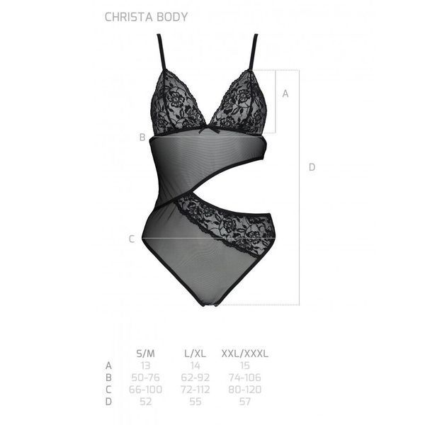Боди с ажурным лифом Passion CHRISTA BODY L/XL, black SO5753 фото