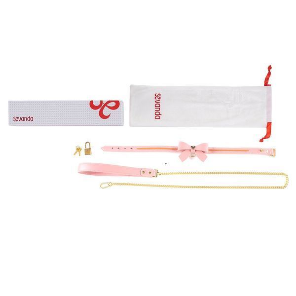 Повідець LOCKINK SEVANDA Love Heart Butterfly Leather Collar Set - Pink SX0864 фото