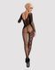 Бодістокінг Obsessive Bodystocking F210 S/M/L black, рукава-мітенки, сітка, кольорове мереживо SO7221 фото 5