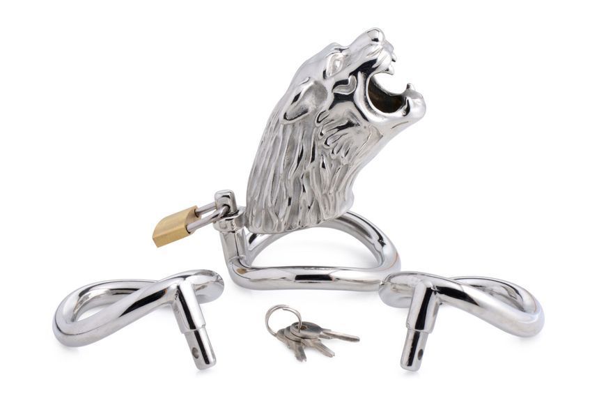 Клетка для пениса Master Series: Tiger King Cock Cage With Lock, три кольца, замок, три ключа SO8795 фото
