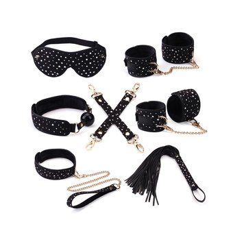 Набор Liebe Seele Stary Nights 7pcs Bondage Kit, фиксаторы, ошейник с поводком, кляп, флоггер, маска SO9508 фото
