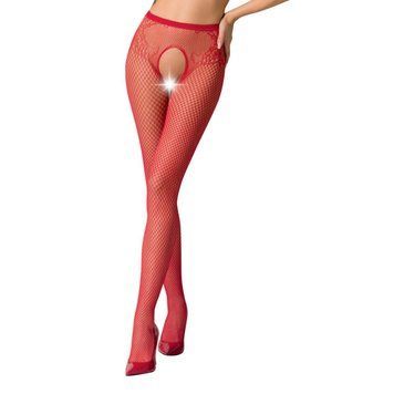 Сетчатые колготки-бодистокинги Passion S019 One Size, Red, имитация трусиков, открытый доступ PSS019R фото