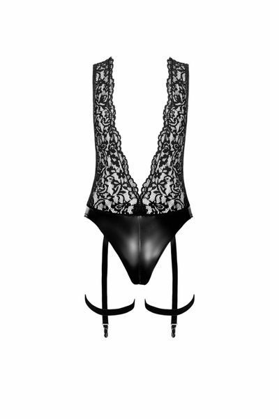 Боди Noir Handmade F297 Libido, 3XL, черное, кружево, низ под латекс, открытый доступ, гартеры SX0224 фото