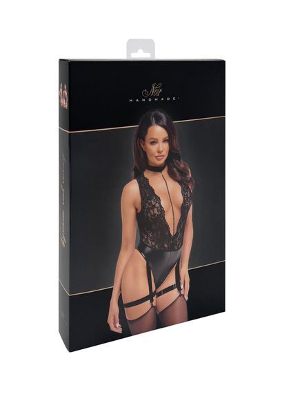 Боди Noir Handmade F297 Libido, 3XL, черное, кружево, низ под латекс, открытый доступ, гартеры SX0224 фото