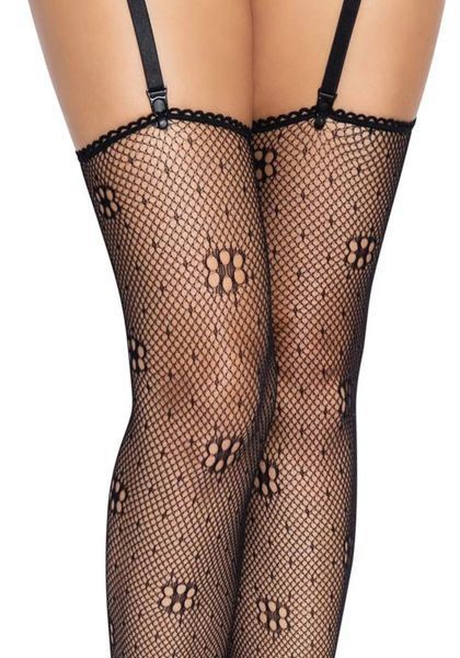Чулки Leg Avenue Daisy Dot Fishnet Stockings One Size Black SX2746 фото