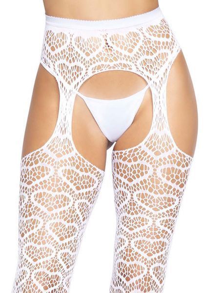 Ажурные колготки с сердечками Leg Avenue Heart White, one size, имитация чулок SO7910 фото