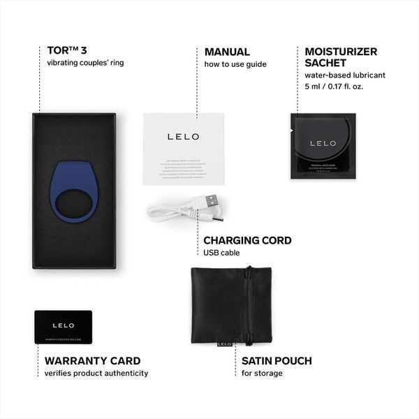 Эрекционное кольцо с вибрацией LELO Tor 3 Base Blue, управление со смартфона SX0701 фото