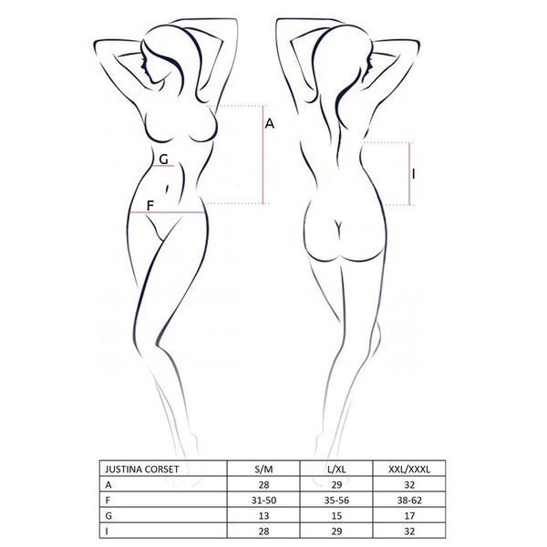Корсет з відкритими грудьми Passion JUSTINA CORSET XXL/XXXL, black, трусики, шнурівка, напівпрозорий EL15406 фото