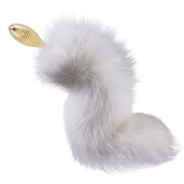 Металлическая анальная пробка Лисий хвост LOCKINK SEVANDA White Fox-Tail Anal Pear-shape Plug SX0865 фото