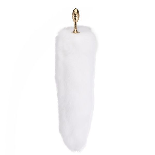 Металлическая анальная пробка Лисий хвост LOCKINK SEVANDA White Fox-Tail Anal Pear-shape Plug SX0865 фото