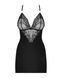 Сатиновый комплект для сна с кружевом Obsessive 828-CHE-1 chemise & thong L/XL, черный, сорочка SO7172 фото 5