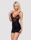 Сатиновый комплект для сна с кружевом Obsessive 828-CHE-1 chemise & thong L/XL, черный, сорочка SO7172 фото 1