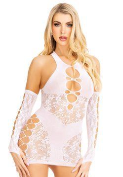 Мини-платье Leg Avenue Mini dress and matching gloves White One Size SX1068 фото