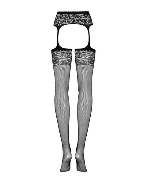 Сетчатые чулки-стокинги с имитацией гартеров Obsessive Garter stockings S500 S/M/L, черные SO7273 фото