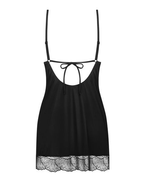 Пеньюар Obsessive Lobellis chemise & thong, XS/S, черный, кружевная отделка, стринги в комплекте SX1020 фото