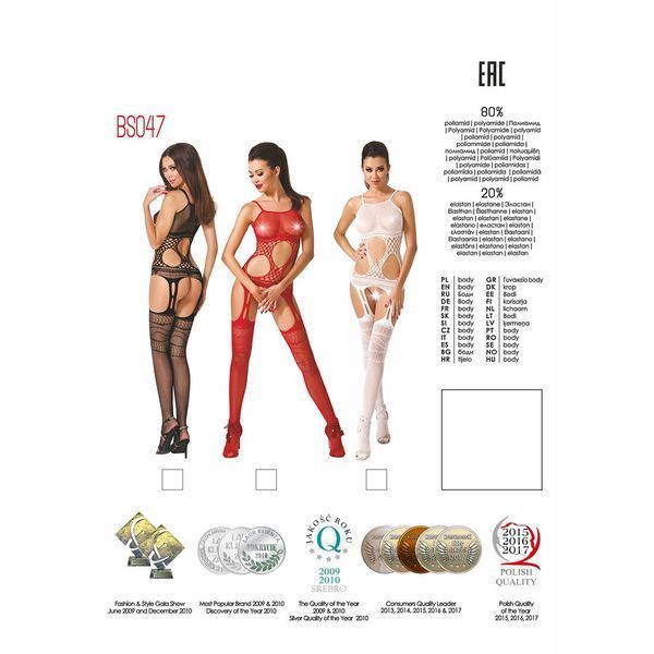 Бодістокінг Passion BS047 white, комбінезон, імітація топа, панчіх і пояса PBS047W фото