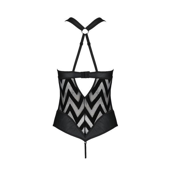 Сетчатый боди с халтером и ритмичным рисунком Passion Hima Body S/M, black SO5347 фото