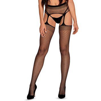 Панчохи-стокінги із сітки різного розміру Obsessive Garter stockingsS815S/M/L, чорні, імітація гарте SO7274 фото