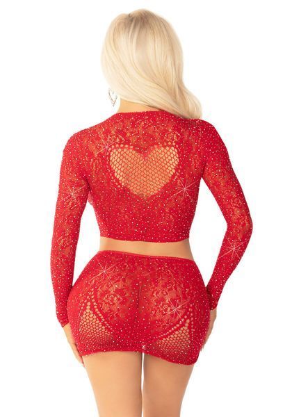 Комплект Leg Avenue Rhinestone Crop Top and Mini Skirt One Size, Red SX1745 фото