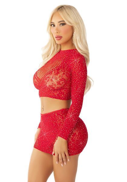 Комплект Leg Avenue Rhinestone Crop Top and Mini Skirt One Size, Red SX1745 фото