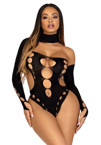 Бесшовное боди на одно плечо Leg Avenue Seamless thong back bodysuit, One Size, черное SO9097 фото