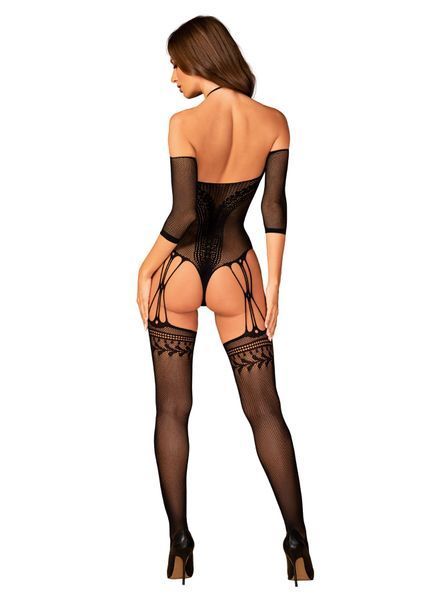 Нейлоновый бодистокинг с имитацией чулок Obsessive Bodystocking G333 S/M/L, black, с доступом SO7699 фото