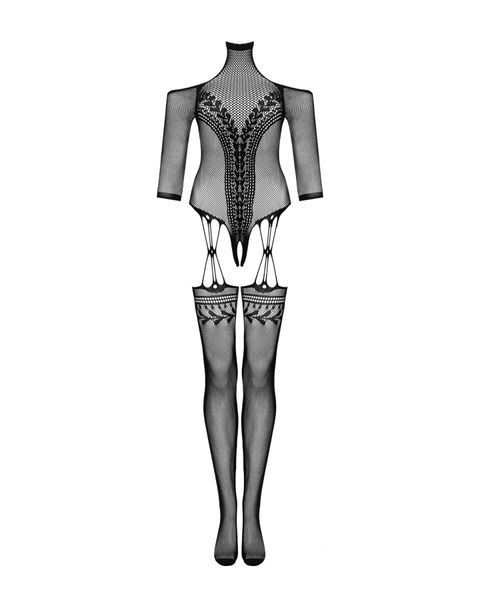 Нейлоновый бодистокинг с имитацией чулок Obsessive Bodystocking G333 S/M/L, black, с доступом SO7699 фото