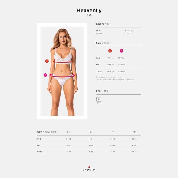 Эротический комплект Obsessive Heavenlly 2-pcs set XS/S, бюстгальтер и танга SO8172 фото