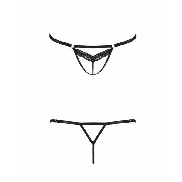 Откровенные трусики-стрепы с кружевом Passion Exclusive SOLON THONG S/M, black PS28005 фото