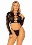 Комплект безшовної білизни Leg Avenue Long sleeve crop top & string Black, One Size, топ, стрінги SO9098 фото