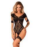 (SALE) Нейлоновий бодістокінг з імітацією гартер Obsessive Bodystocking G334 S/M/L, black, з доступом SO7700 фото