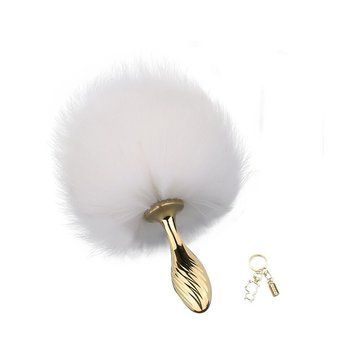 Металлическая анальная пробка Кроличий хвост LOCKINK SEVANDA White Bunny-Tail Anal Pear-shape Plug SX0868 фото