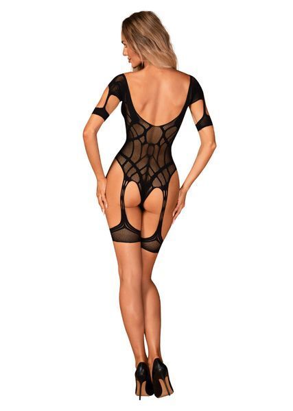 Нейлоновый бодистокинг с имитацией гартер Obsessive Bodystocking G334 S/M/L, black, с доступом SO7700 фото