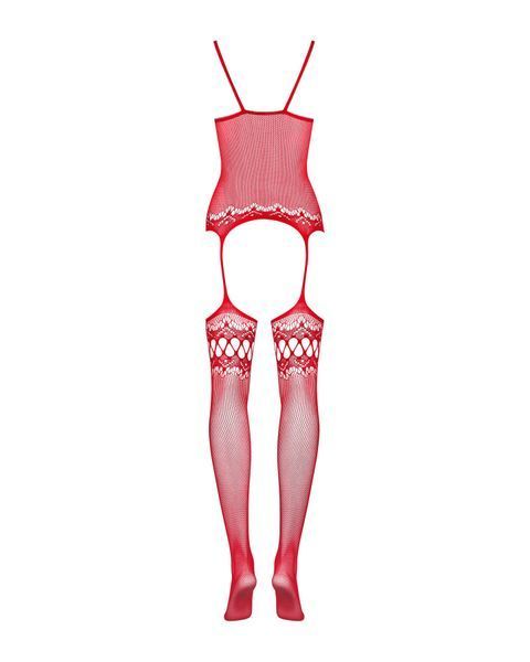 Бодистокинг Obsessive Bodystocking F214 red S/M/L, имитация корсета и чулок на подвязках SO7225 фото