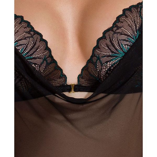 Сорочка Passion DELIENA CHEMISE XXL/XXXL black, стринги с заниженной талией SO8420 фото