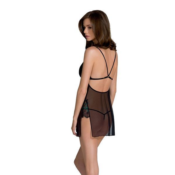 Сорочка Passion DELIENA CHEMISE XXL/XXXL black, стринги с заниженной талией SO8420 фото