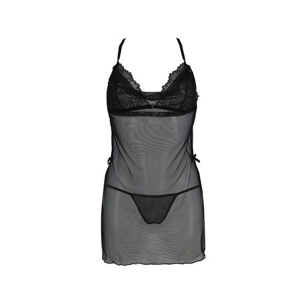 Сорочка Passion DELIENA CHEMISE XXL/XXXL black, стринги с заниженной талией SO8420 фото