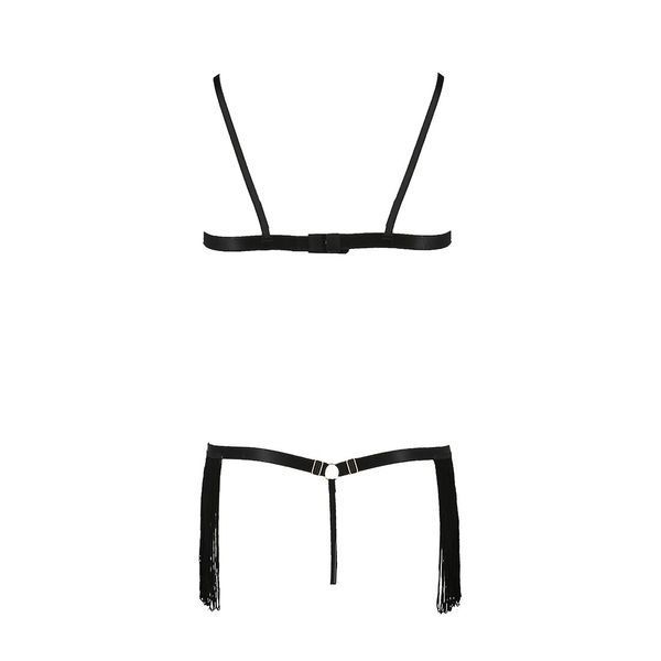 Комплект белья Passion Exclusive KASSANDRA SET OpenBra 2XL/3XL, black, лиф из бахромы, трусики-юбка PS26303 фото