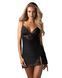 Пеньюар Obsessive Lobellis chemise & thong, XL/2XL, черный, кружевная отделка, стринги в комплекте SX1022 фото 1