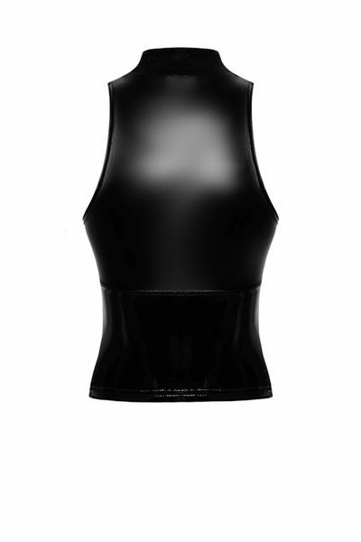 Топ Noir Handmade F324 Glam, XL, black, халтер, на блискавці, вінілові вставки, комір-стійка SX0378 фото