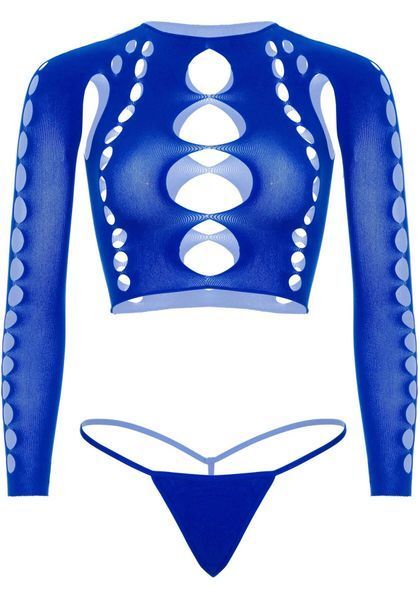 Комплект Leg Avenue Long sleeve crop top & string Royal Blue One Size, топ, стринги SO9099 фото