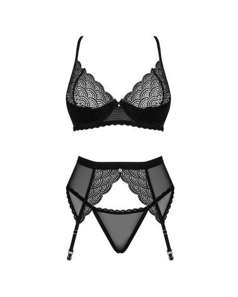 Комплект Obsessive Chemeris 3-pcs set XL/2XL, стрінги, пояс для панчіх, бюстгальтер SO9769 фото