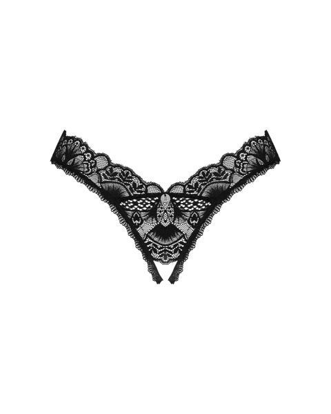 Кружевные стринги Obsessive Donna Dream crotchless thong XS/S Black, открытый доступ SO8642 фото
