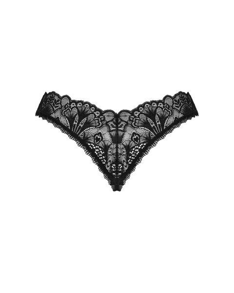 Кружевные стринги Obsessive Donna Dream crotchless thong XS/S Black, открытый доступ SO8642 фото
