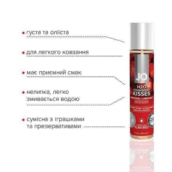 Смазка на водной основе JO H2O &mdash; Strawberry Kiss (30 мл) без сахара, растительный глицерин SO1469 фото