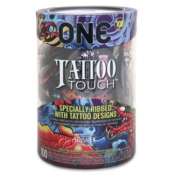 Набор презервативов ONE Tattoo Touch, 100 шт, с рельефом в виде тату, 3 разновидности, упаковка-тубус SX0734 фото