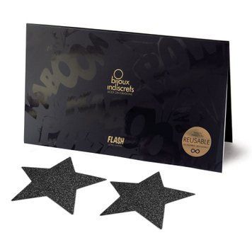 Пэстис - стикини Bijoux Indiscrets - Flash Star Black, наклейки на соски SO2339 фото