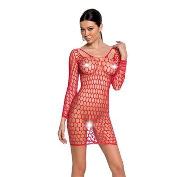 Бодистокинг-платье с глубоким воротом Passion BS093 red, длинные рукава SO6398 фото