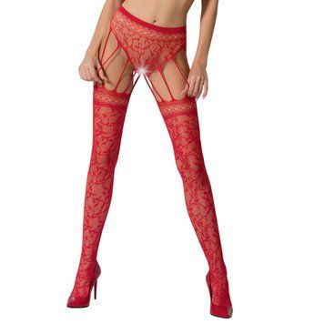Эротические колготки-бодистокинг Passion S003 red, имитация кружевных чулок и трусиков PSS003R фото