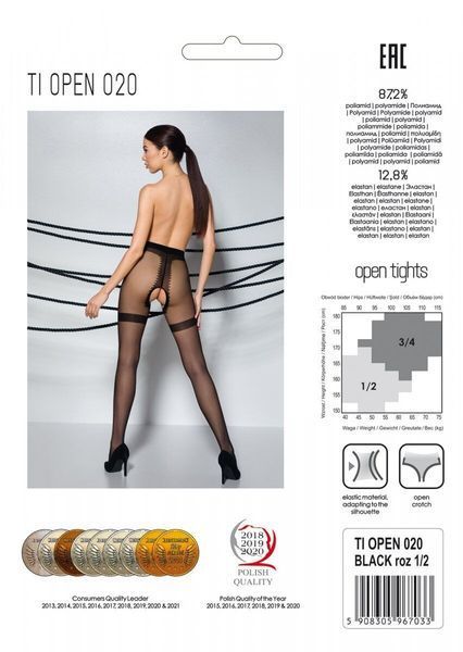 Колготки с открытым доступом, имитация чулок Passion TIOPEN 020 black 3/4 (20 den) SO8495 фото